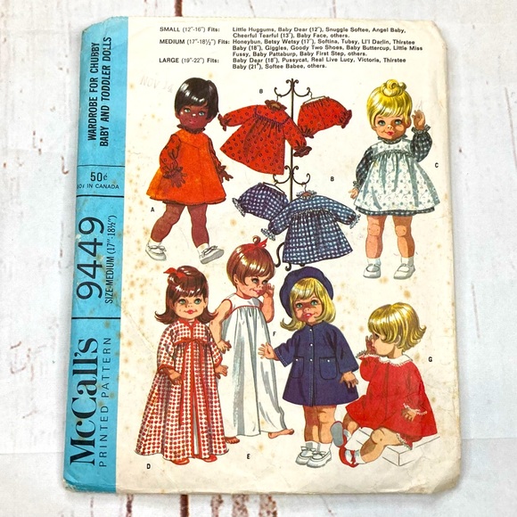 McCall’s #9449 Vintage WARDROBE CHUBBY BABY & TODDLER Dolls Patterns - Picture 1 of 12